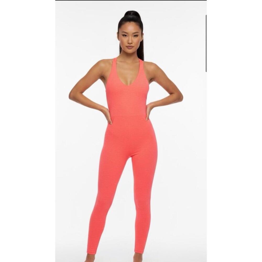 Free People Movement Never Better One-Piece Jumpsuit in Neon Coral Size M NWT$98